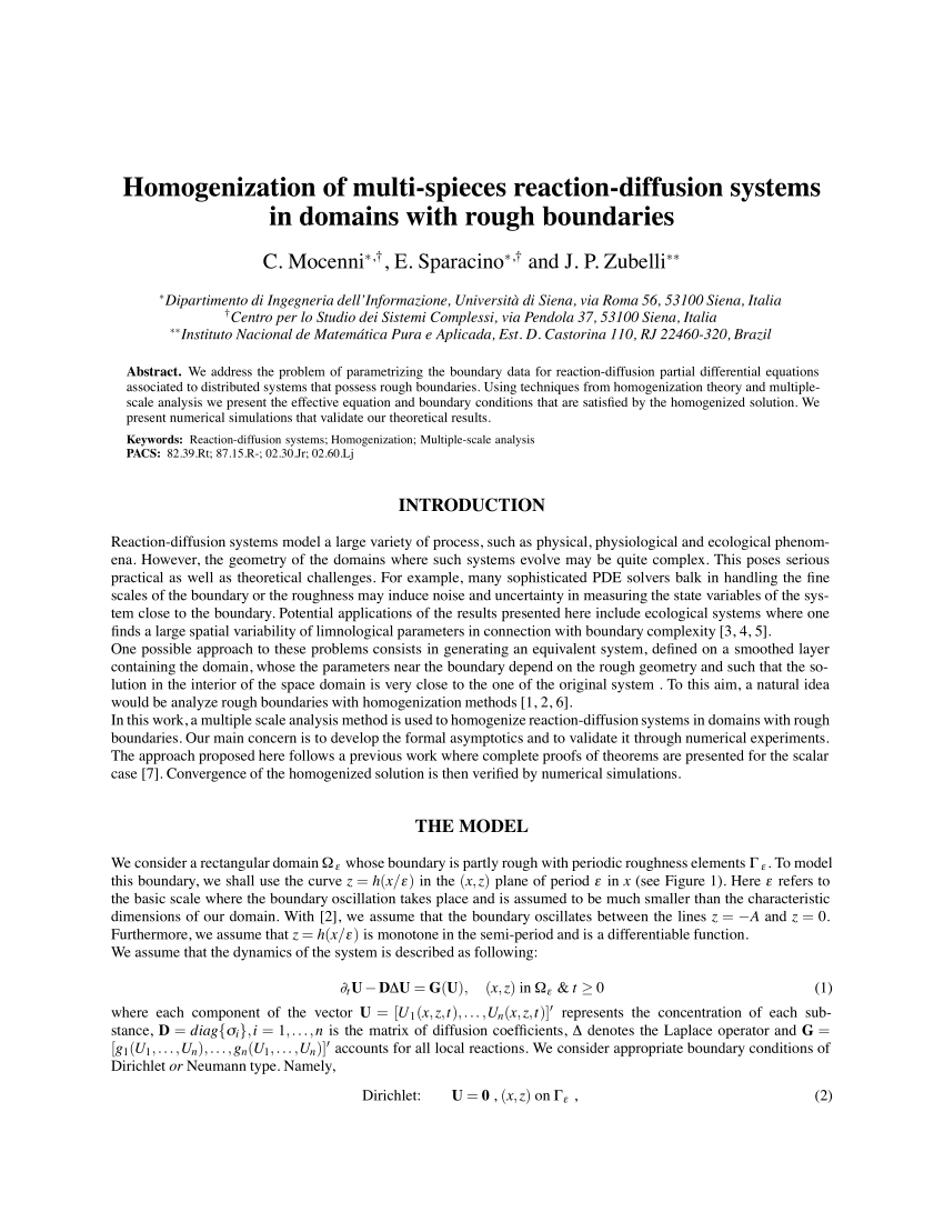 Pdf Homogenization Of Multi Spieces Reaction Diffusion Systems In Domains With Rough Boundaries