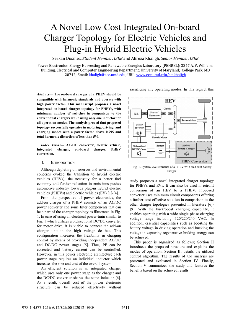 (PDF) A novel low cost integrated onboard charger topology for