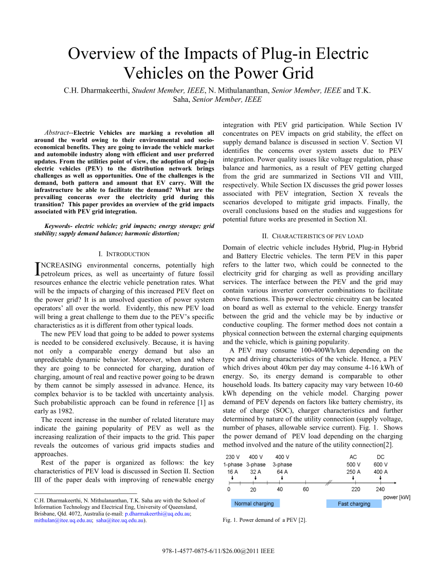 (PDF) Overview of the impacts of plugin electric vehicles on the power