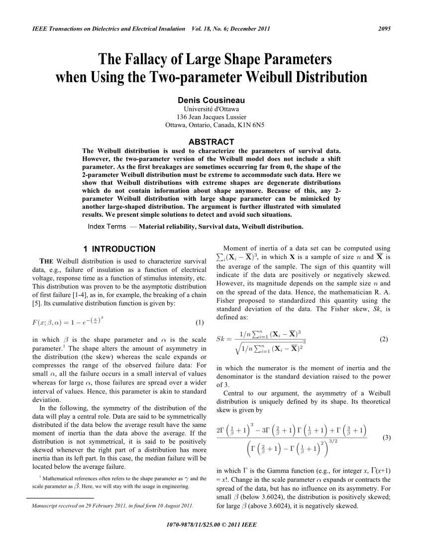 Pdf The Fallacy Of Large Shape Parameters When Using The Two Parameter Weibull Distribution