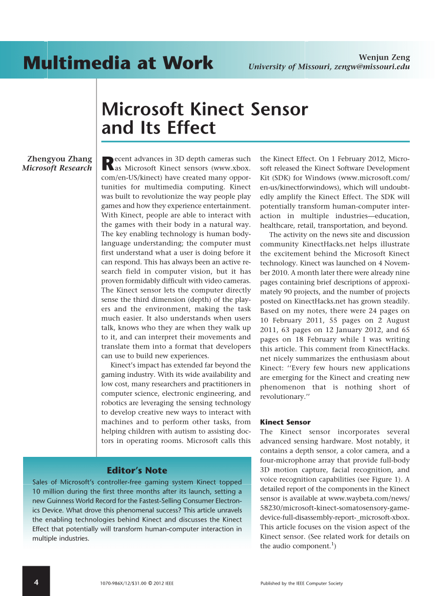 PDF) Microsoft Kinect Sensor and Its Effect