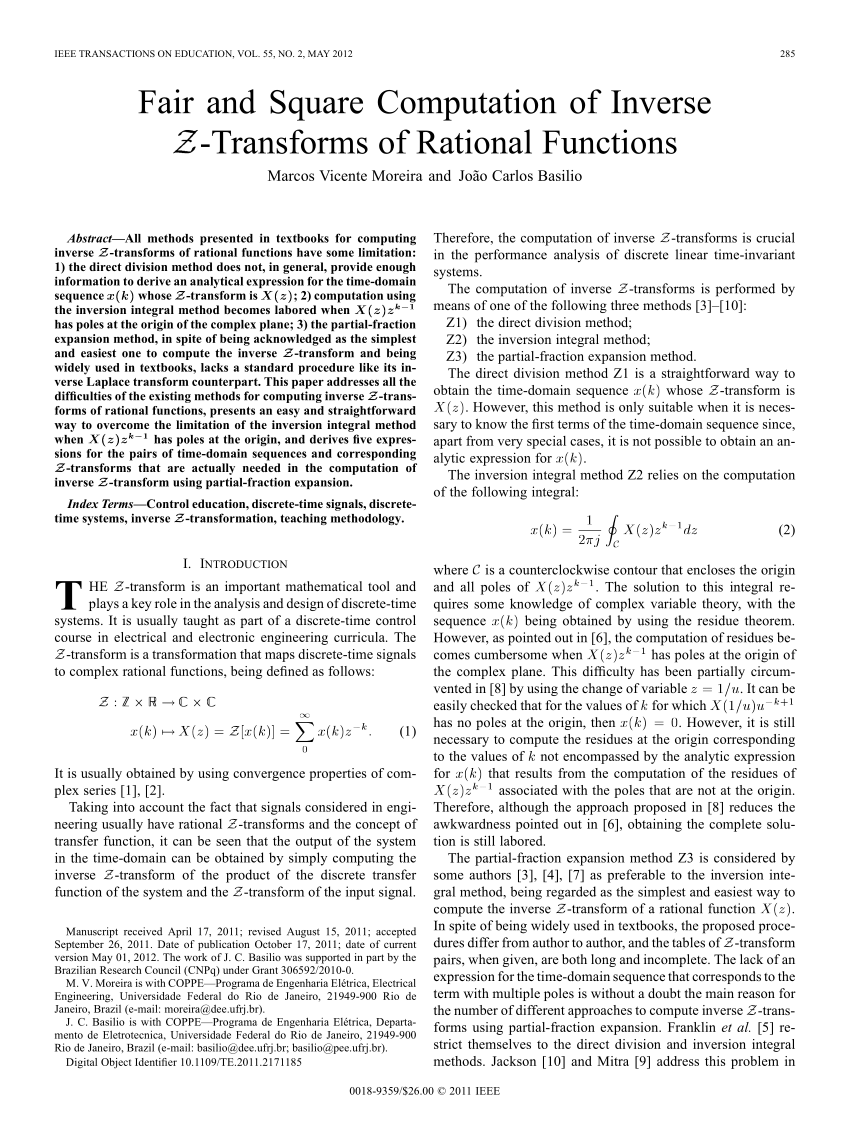 PDF) Fair and Square Computation of Inverse Z-Transforms of 