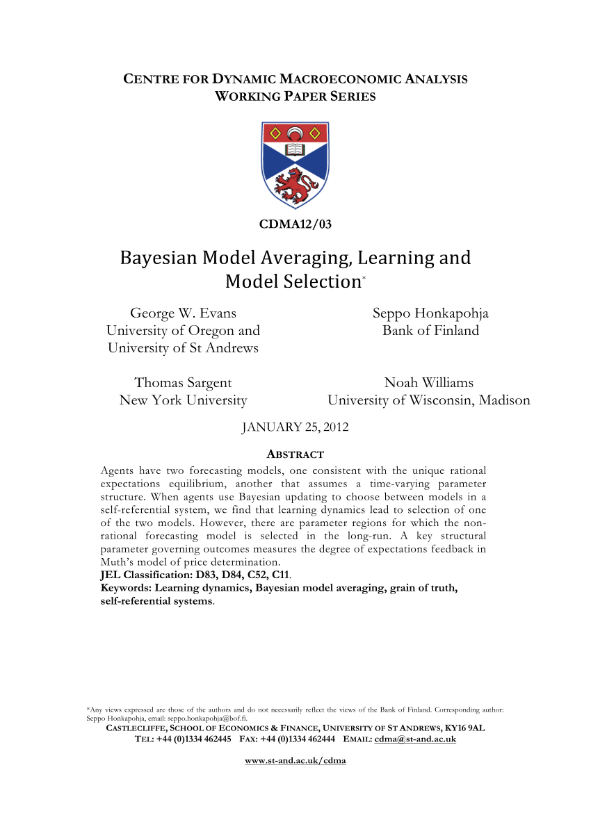 Pdf Baysian Model Averaging Learning And Model Selection