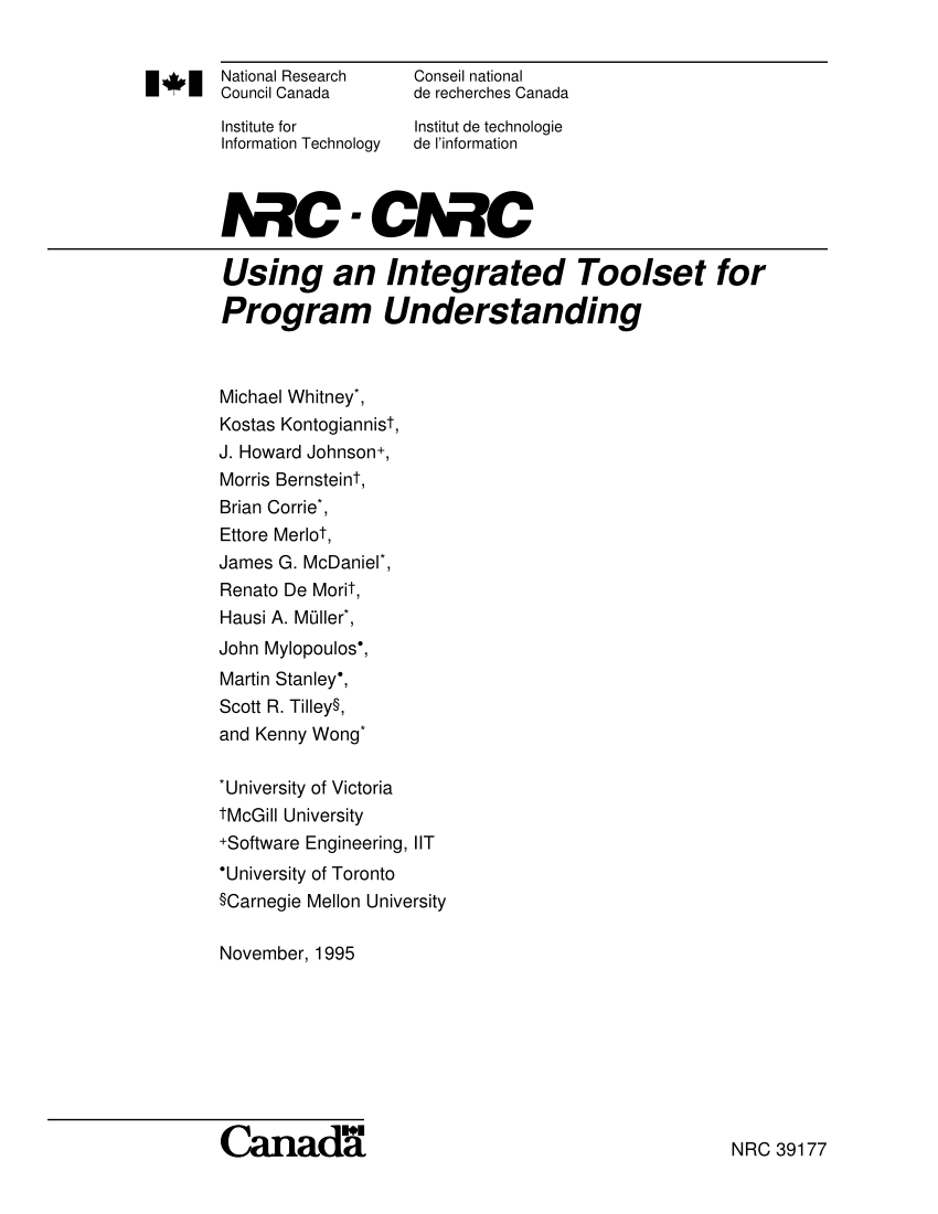 Pdf Using An Integrated Toolset For Program Understanding