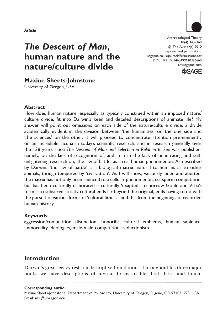 PDF) Descent of human nature the nature/culture divide