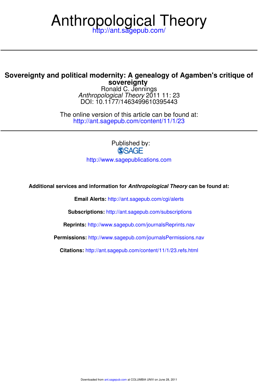 Pdf Sovereignty And Political Modernity A Genealogy Of Agamben S Critique Of Sovereignty