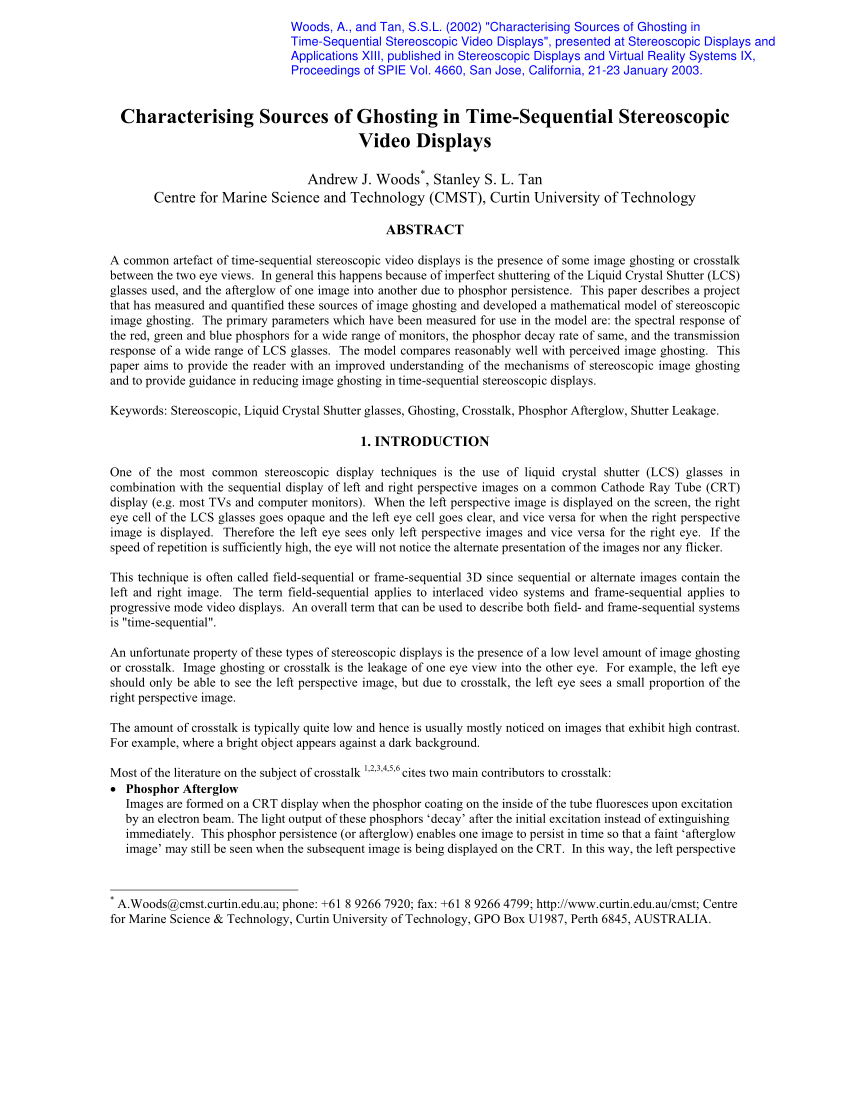 Download Pdf Characterising Sources Of Ghosting In Time Sequential Stereoscopic Video Displays