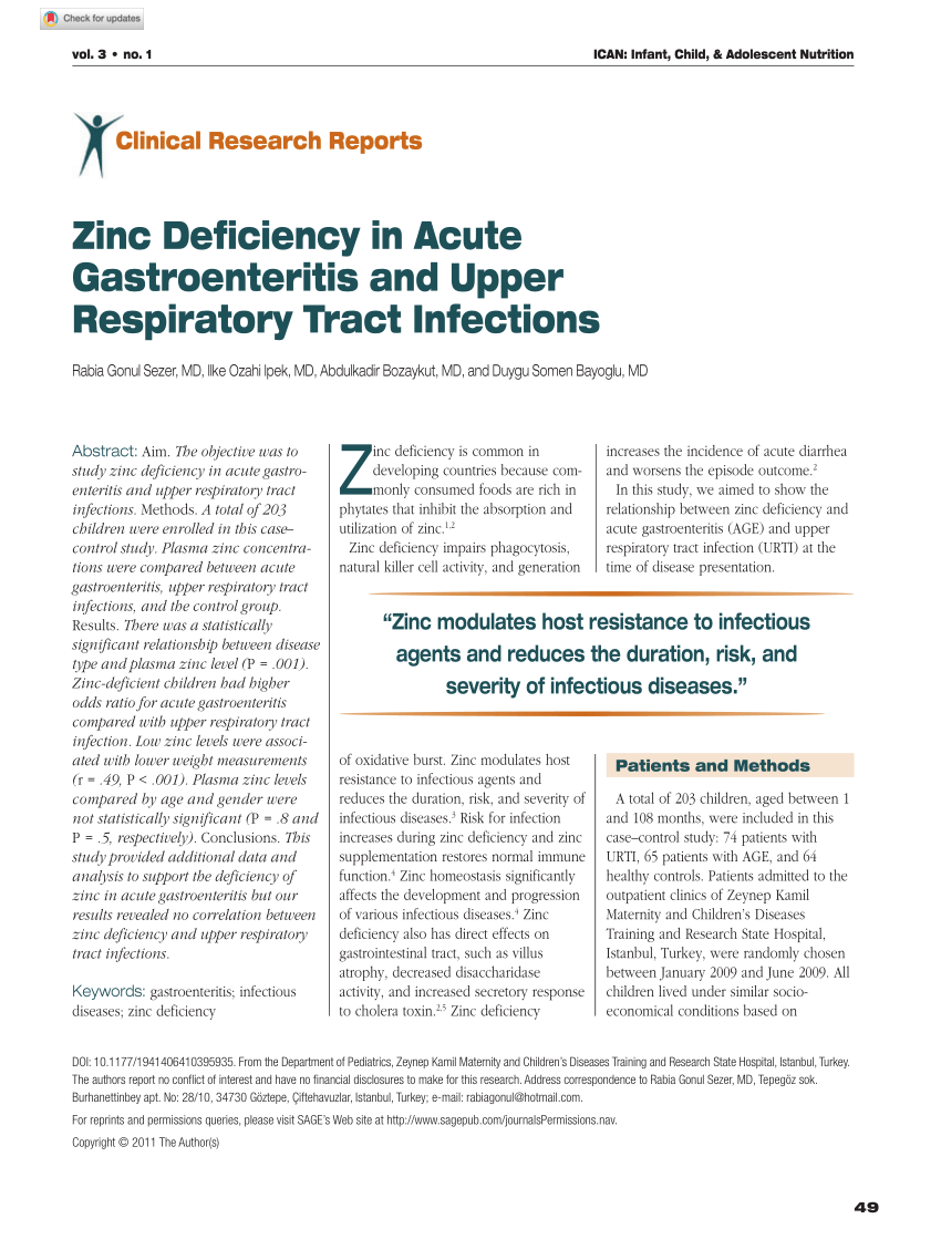 PDF Zinc Deficiency In Acute Gastroenteritis And Upper Respiratory