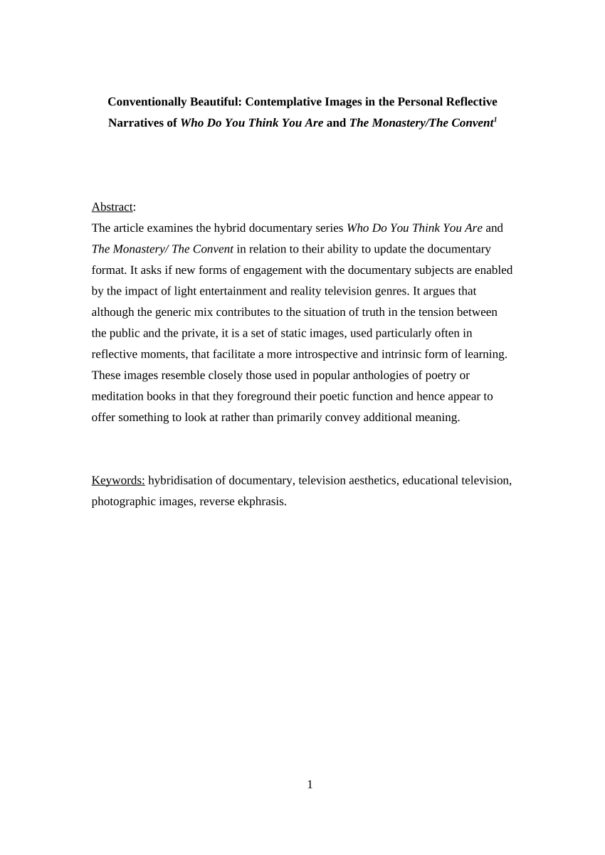 Pdf Conventionally Beautiful Contemplative Images In The Personal Reflective Narratives Of Who Do You Think You Are The Monastery And The Convent