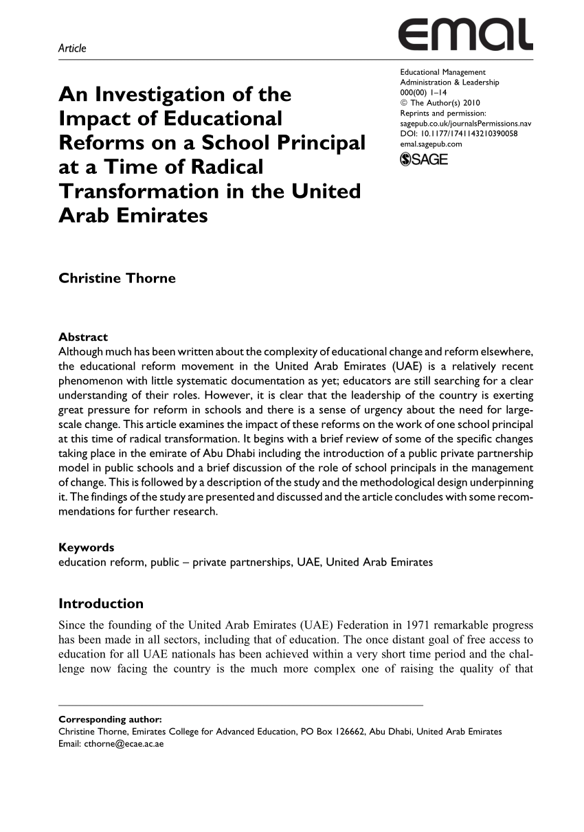 literature review on education reform in the uae