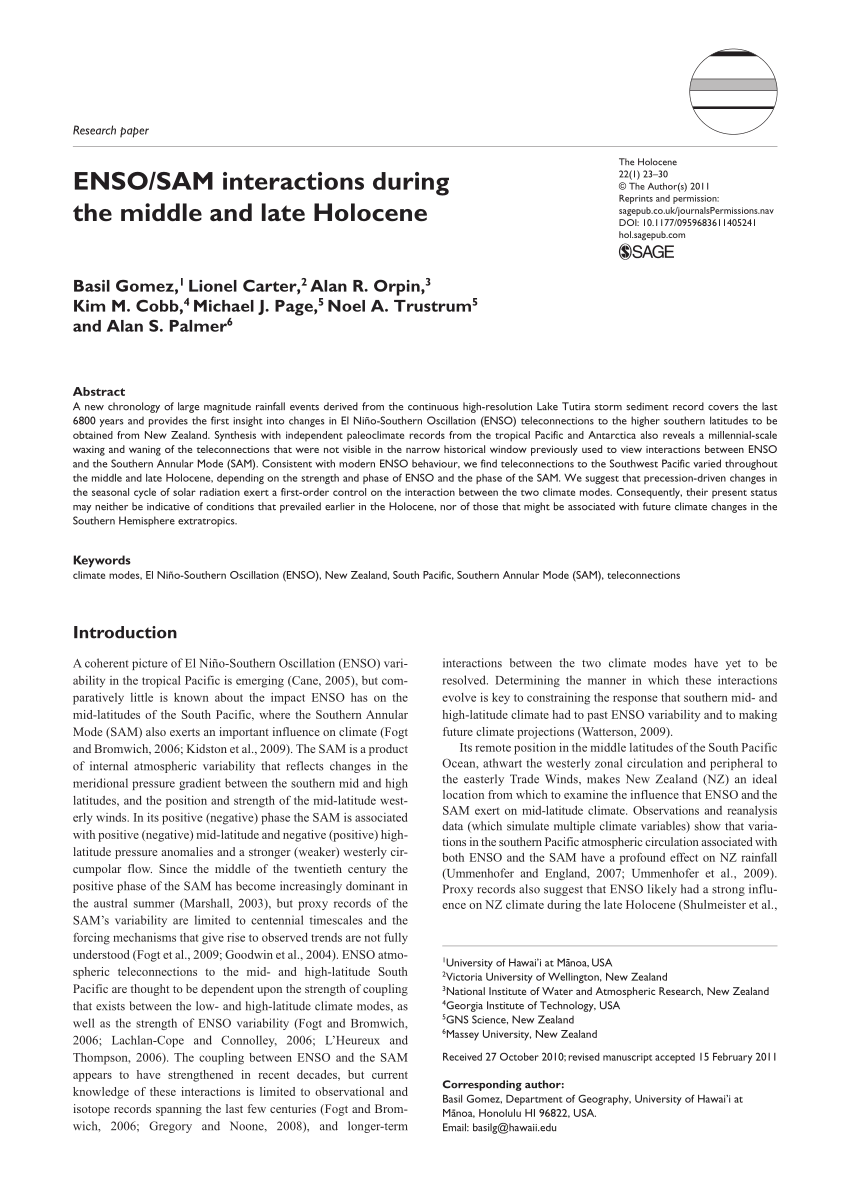 PDF ENSO SAM interactions during the middle and late Holocene