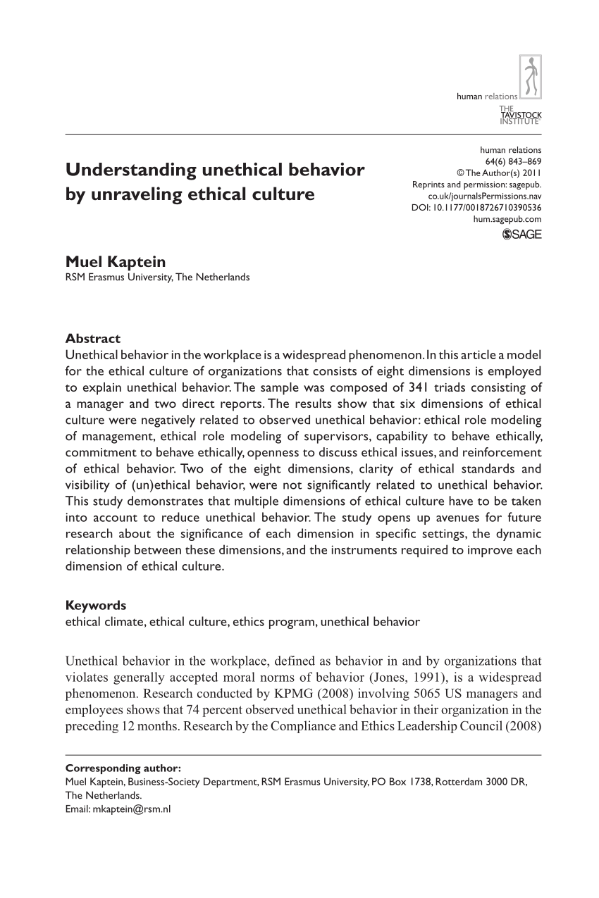 (PDF) Understanding unethical behavior by unraveling 