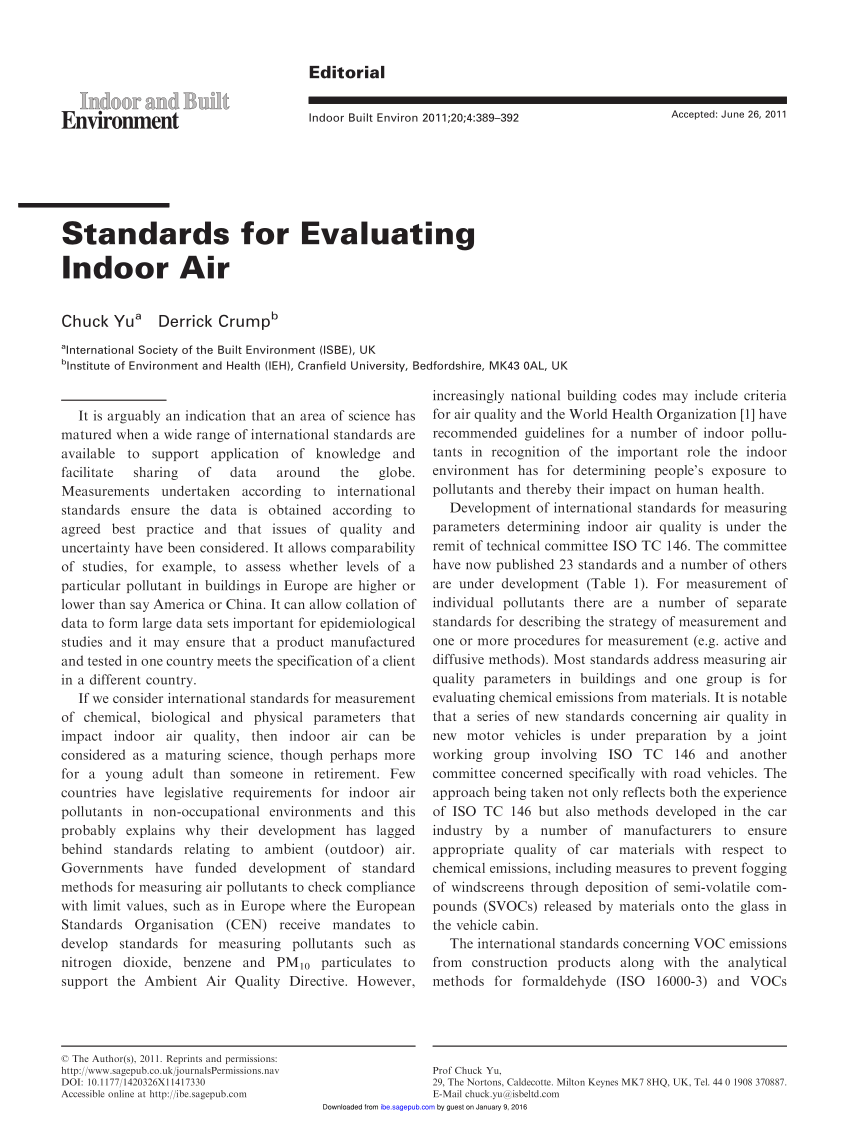 Pdf Standards For Evaluating Indoor Air