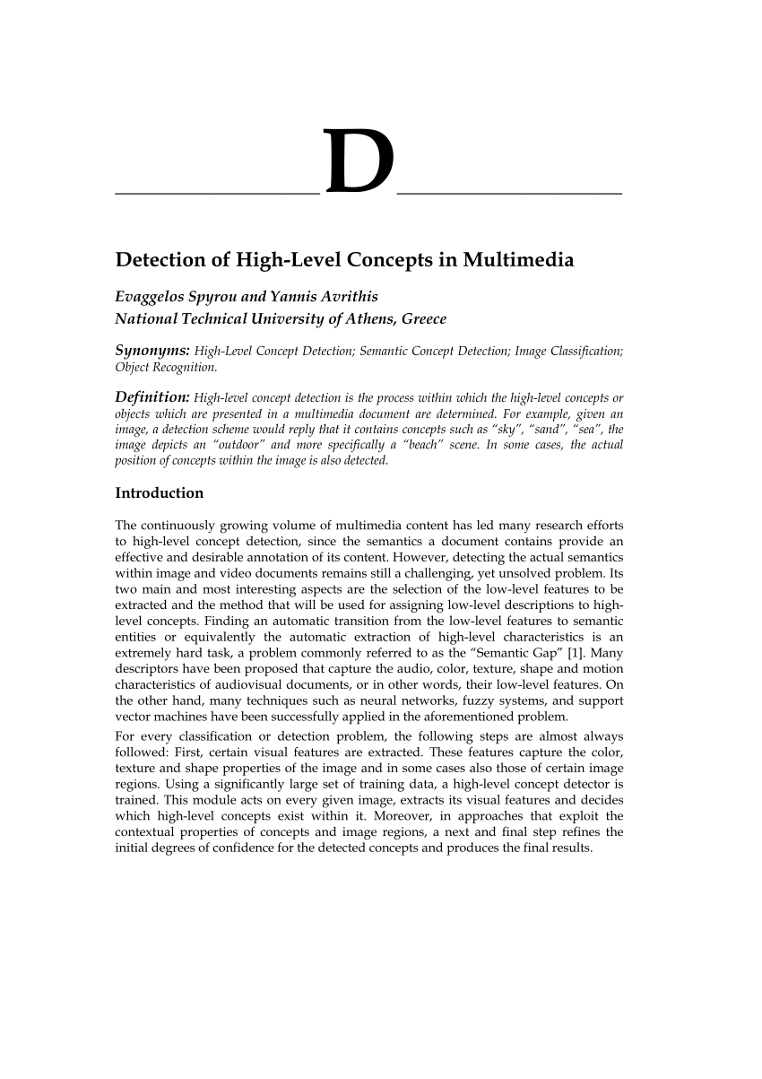 Pdf Detection Of High Level Concepts In Multimedia