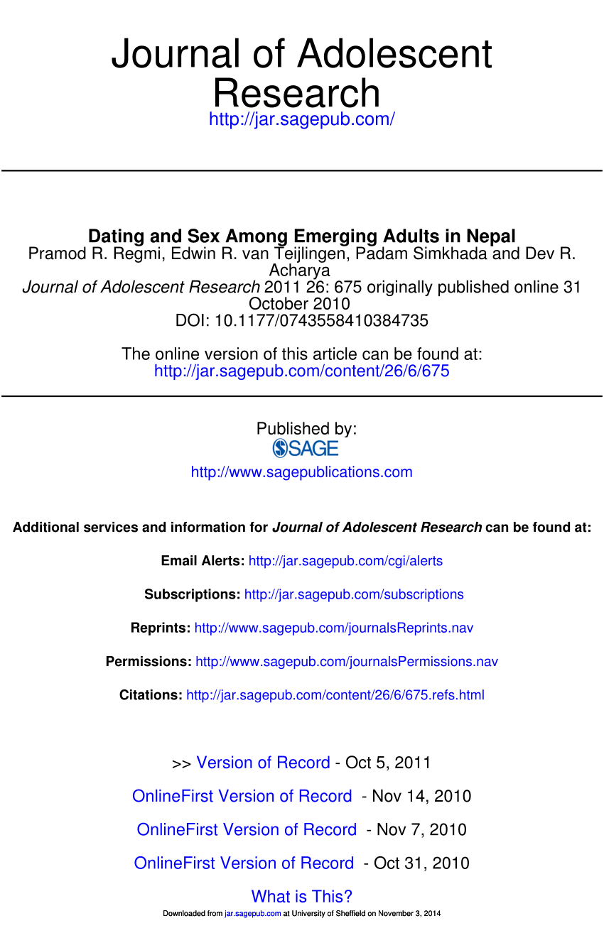 PDF) Dating and Sex Among Emerging Adults in Nepal