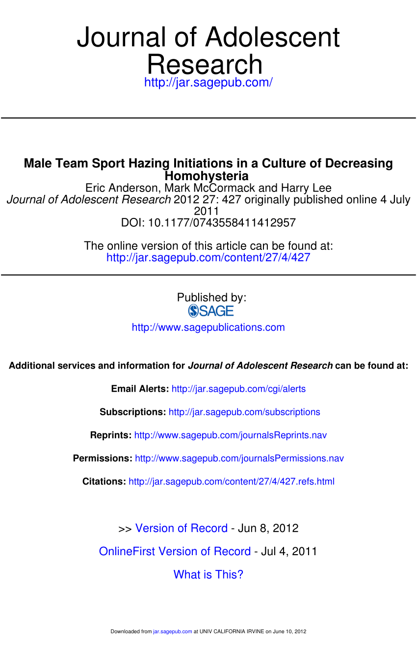 Pdf Male Team Sport Hazing Initiation In A Culture Of Decreasing Homohysteria Essay Research Paper 