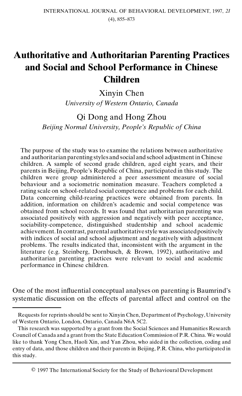 (PDF) Authoritative and Authoritarian Parenting Practices ...