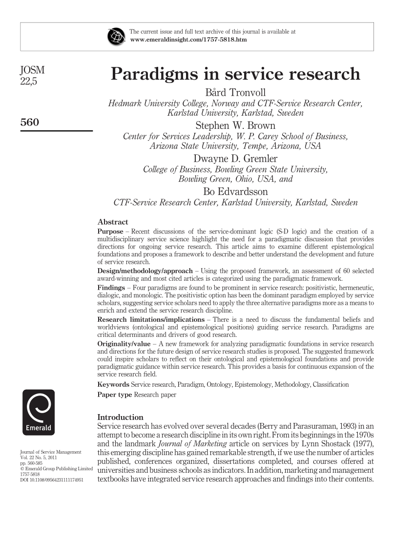 (PDF) Paradigms in Service Research