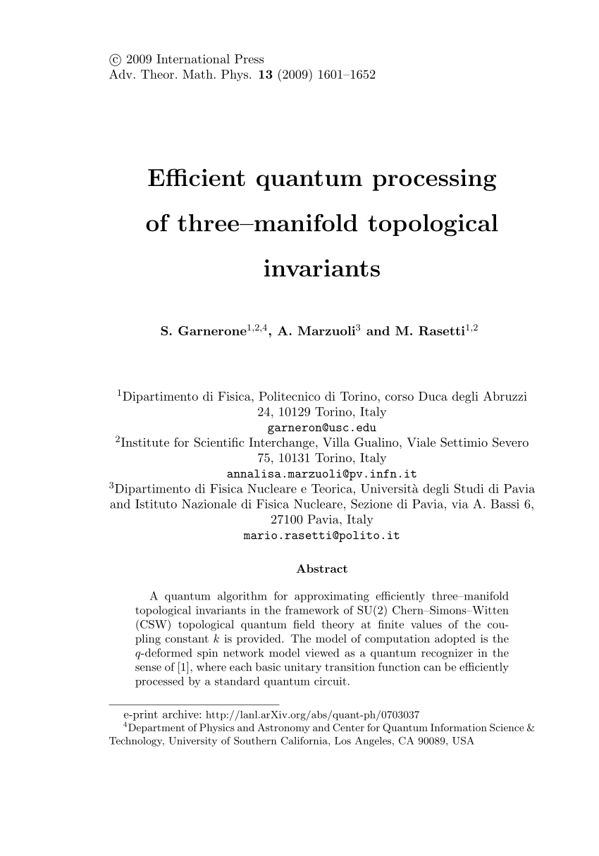 PDF) Efficient quantum processing of three–manifold topological