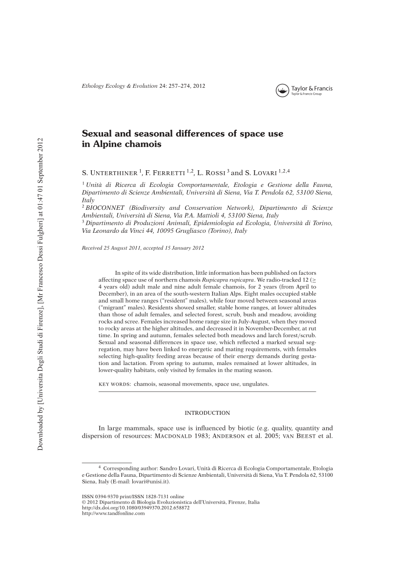 Pdf Sexual And Seasonal Differences Of Space Use In Alpine Chamois