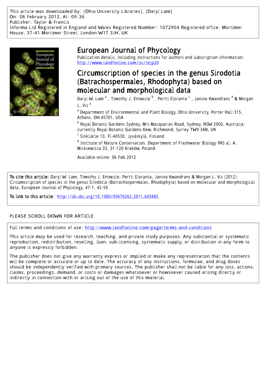 Pdf Circumscription Of Species In The Genus Sirodotia