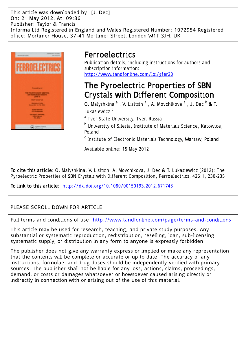 PDF The Pyroelectric Properties of SBN Crystals with Different