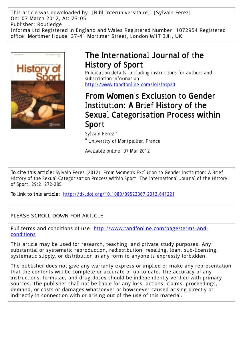 PDF) From Womens Exclusion to Gender Institution A Brief History of the Sexual Categorisation Process within Sport