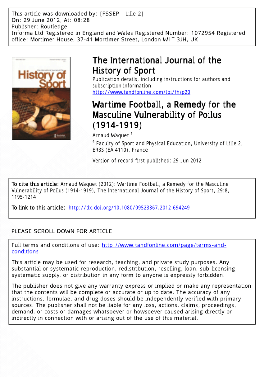 Pdf Wartime Football A Remedy For The Masculine - 