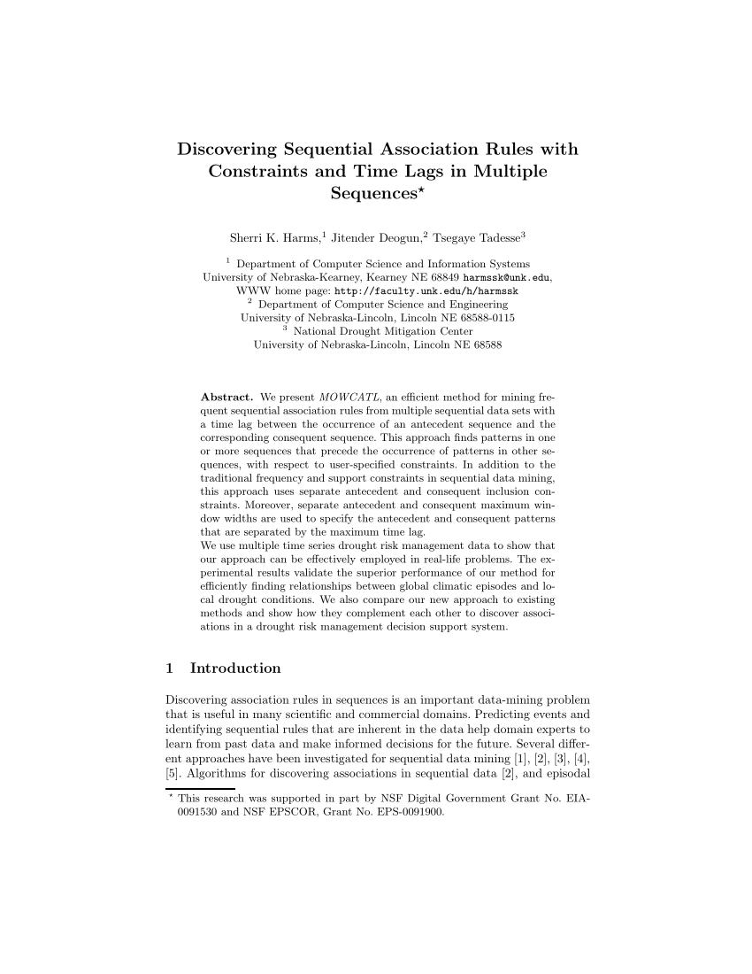Pdf Discovering Sequential Association Rules With Constraints And Time Lags In Multiple Sequences