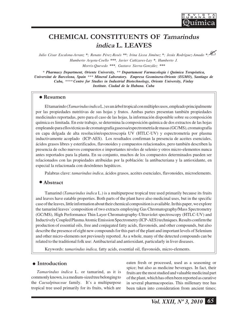 Pdf Chemical Constituents Of Tamarindus Indica L Leaves