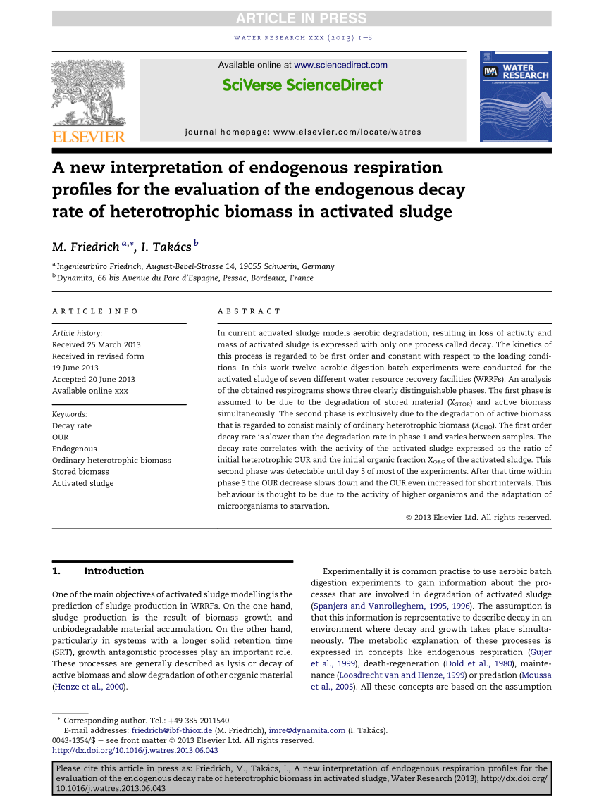 Pdf A New Interpretation Of Endogenous Respiration Profiles For The Evaluation Of The Endogenous Decay Rate Of Heterotrophic Biomass In Activated Sludge