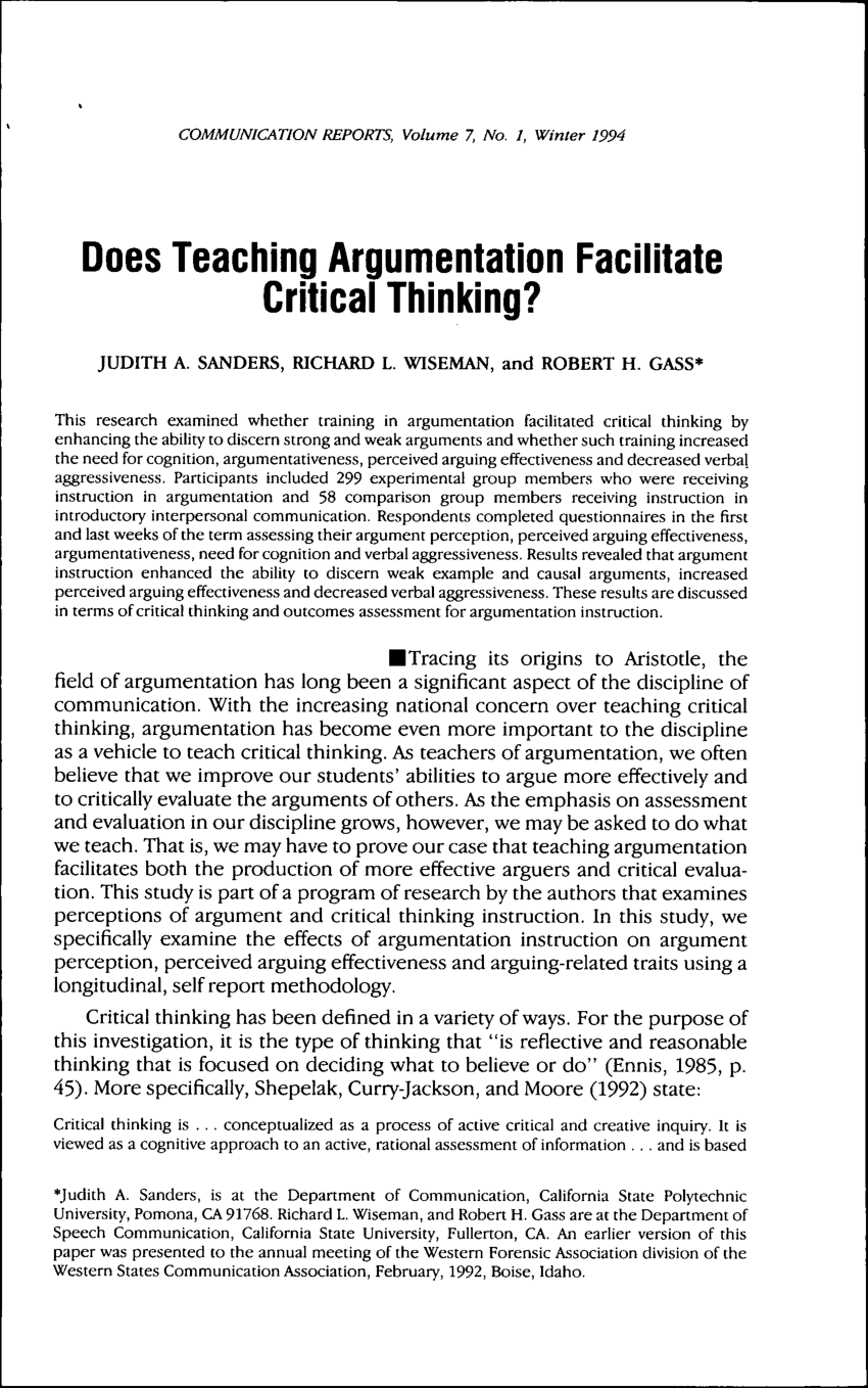 argumentation critical thinking in action pdf