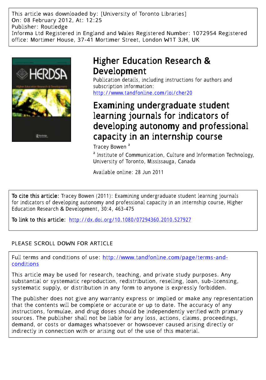(PDF) Examining undergraduate student learning journals for indicators