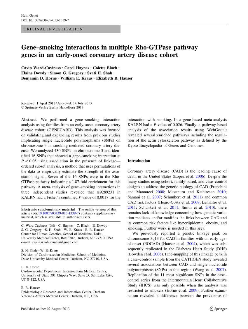 Pdf Gene Smoking Interactions In Multiple Rho Gtpase Pathway