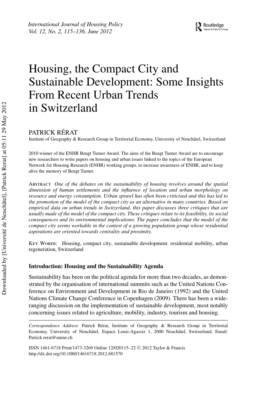 PDF) Housing, the Compact City and Sustainable Development: Some