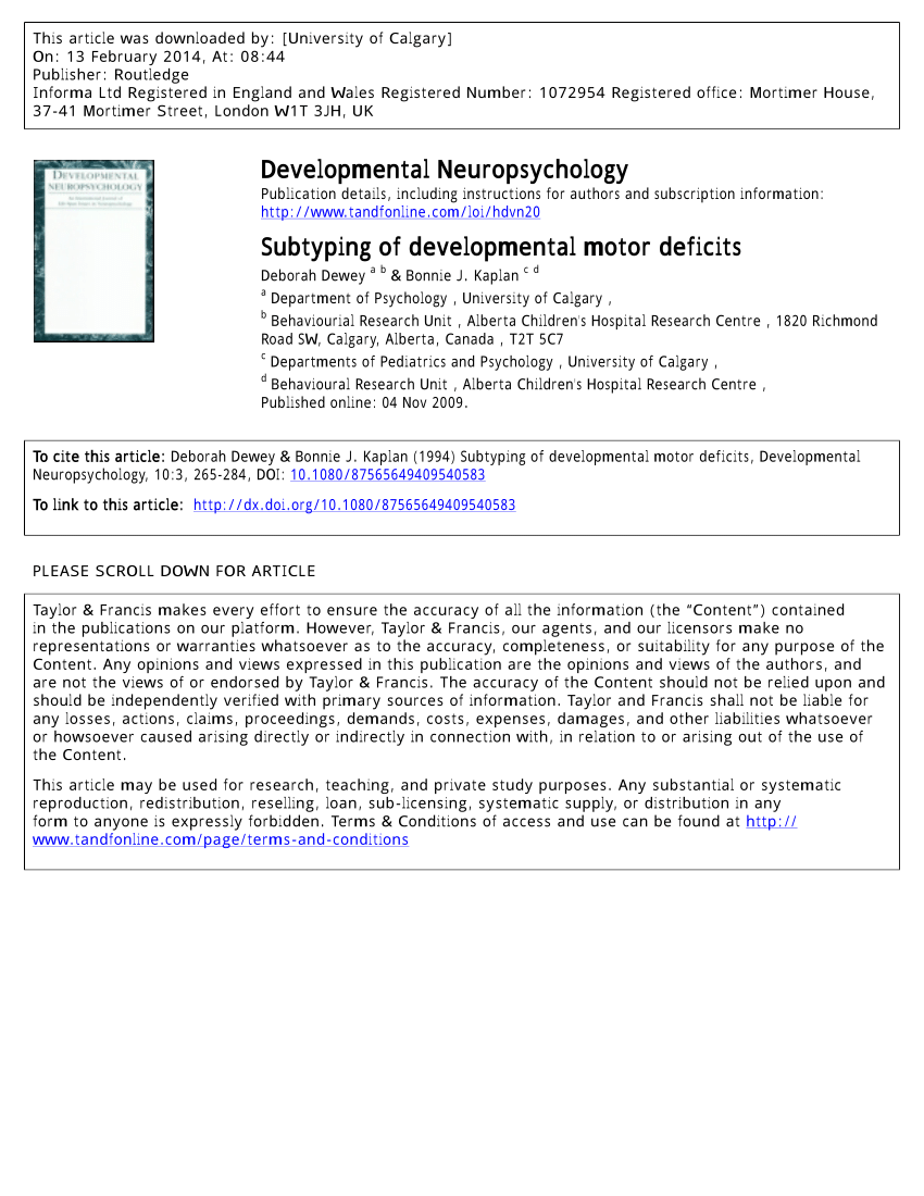 Pdf Subtyping Of Developmental Motor Deficits