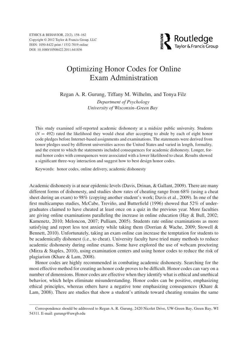 (PDF) Optimizing Honor Codes for Online Exam Administration