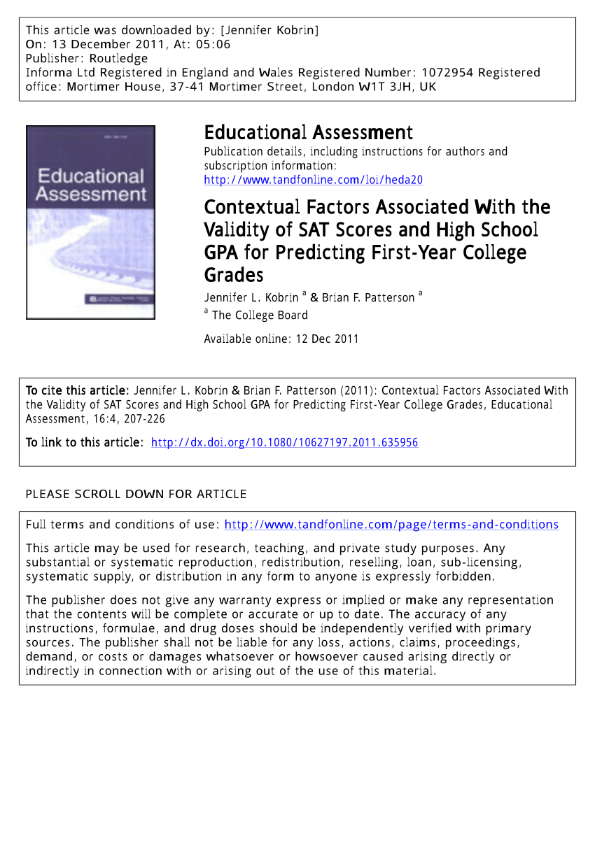 Meta-Analysis of the Predictive Validity of Scholastic Aptitude Test (SAT)  and American College Testing (ACT) Scores for College GPA