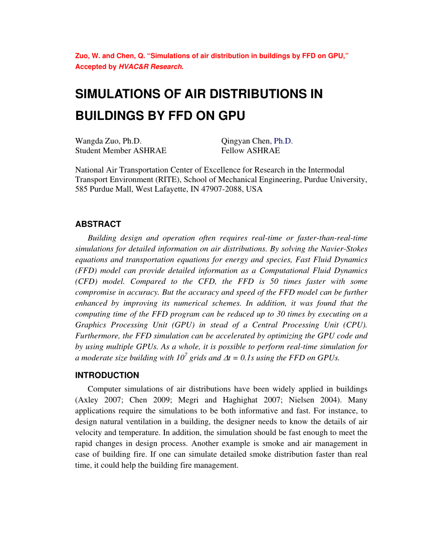 Pdf Simulations Of Air Distributions In Buildings By Ffd On Gpu