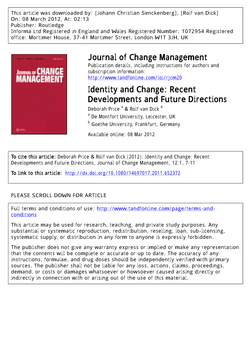 (PDF) Identity and Change: Recent Developments and Future Directions