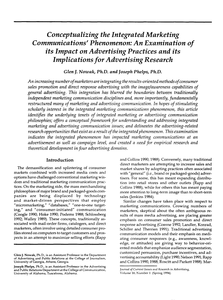 (PDF) Conceptualizing the Integrated Marketing Communications' Phenomenon: An Examination of its 