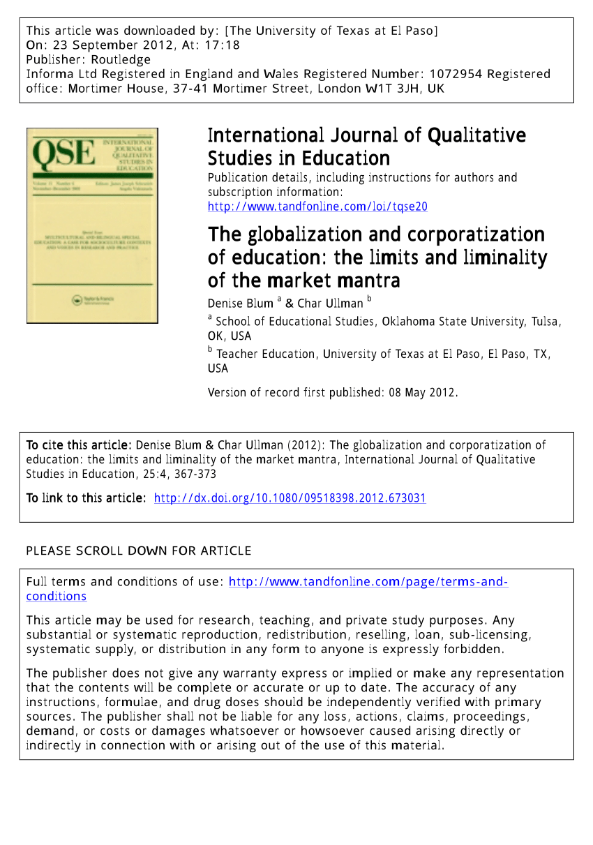 PDF) The globalization and corporatization of education: The 