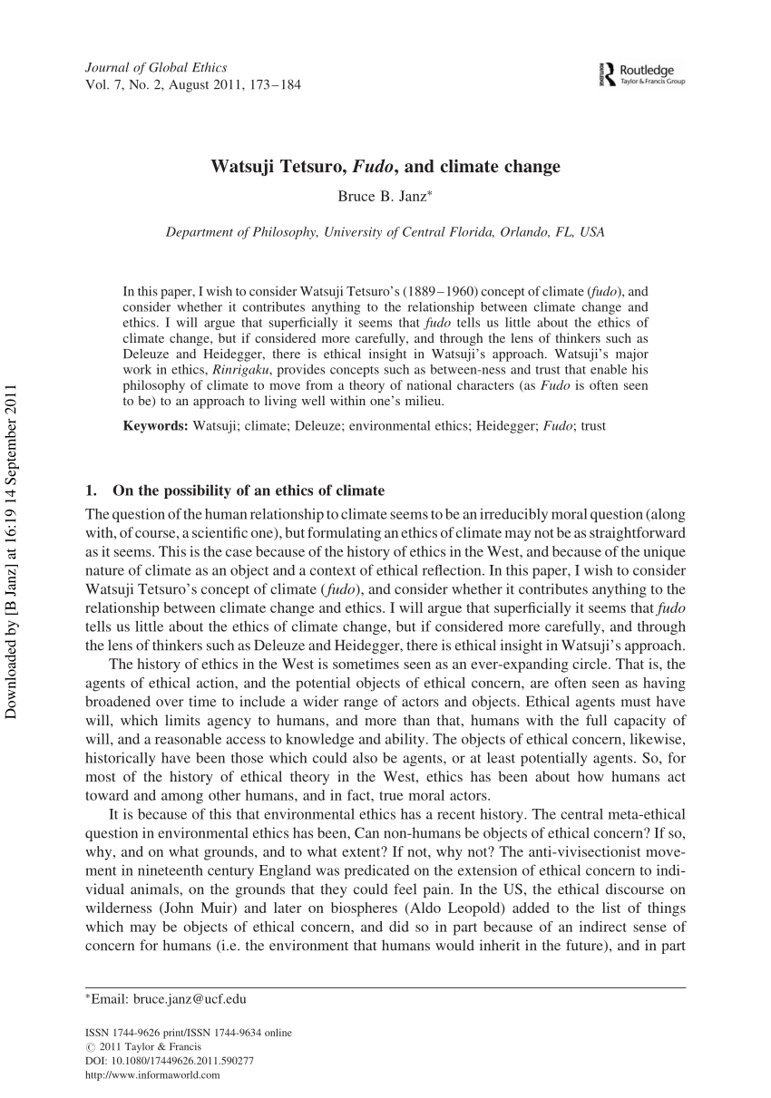 Pdf Watsuji Tetsuro Fudo And Climate Change