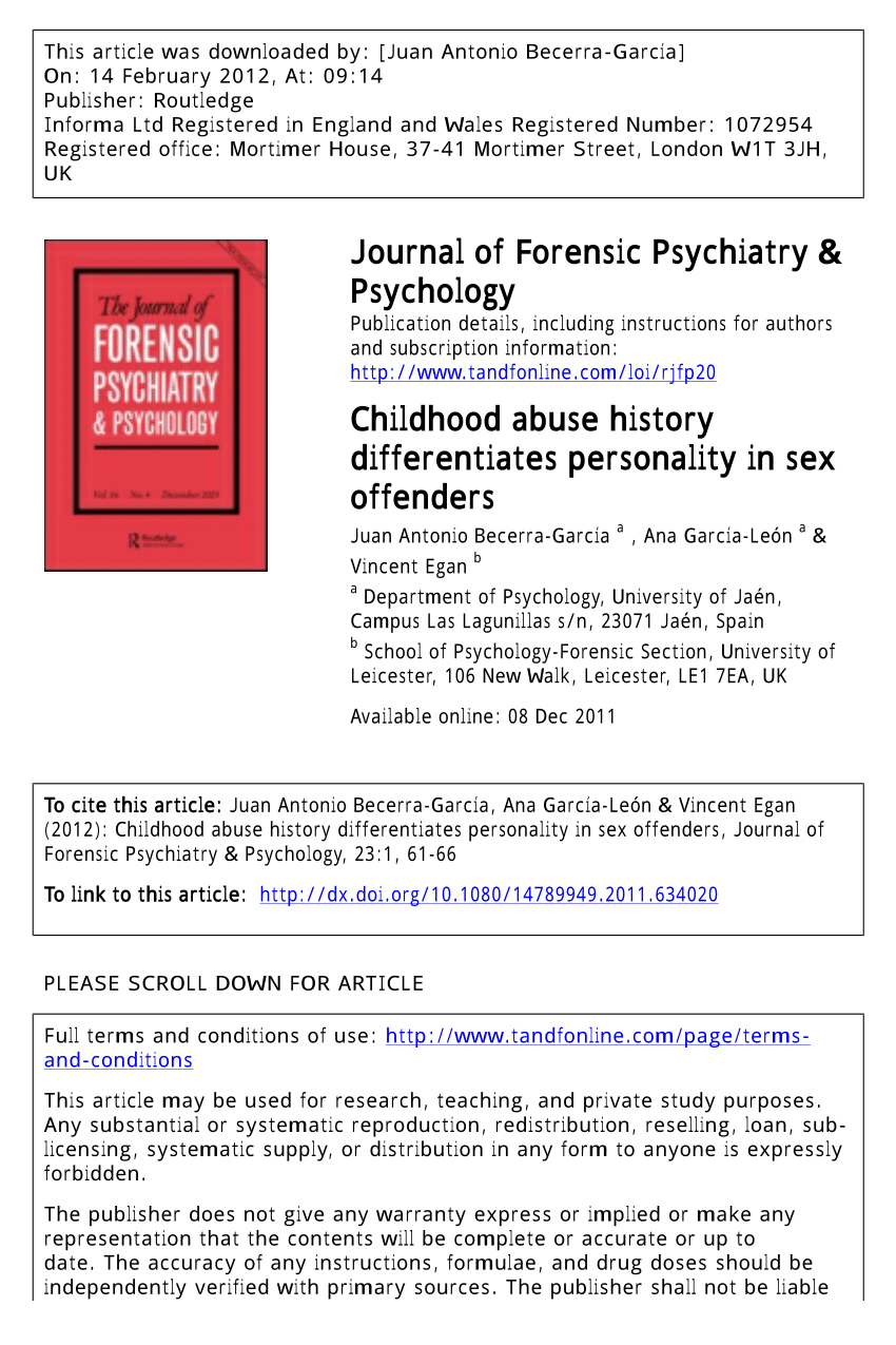 PDF) Childhood abuse history differentiates personality in sex offenders