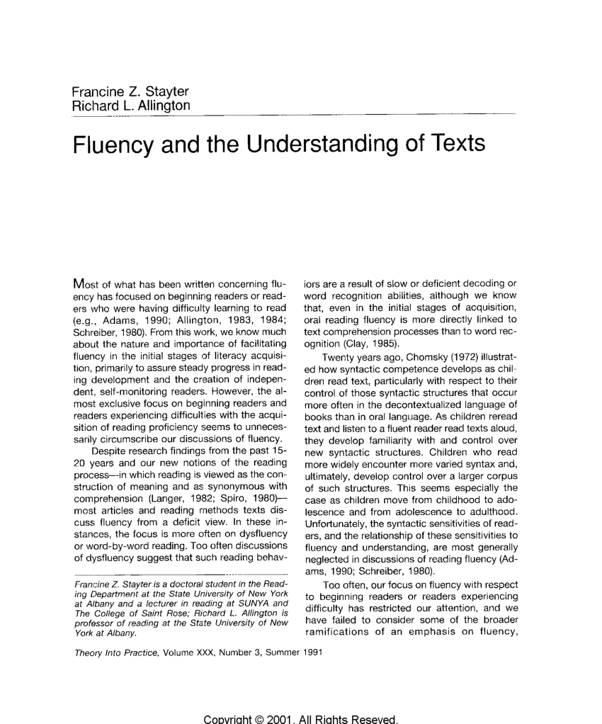 PDF) Fluency and the Understanding of Texts