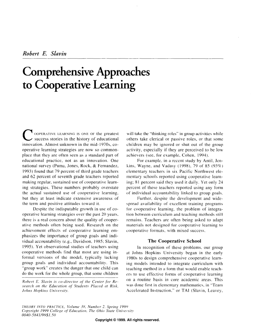 literature review on cooperative learning pdf