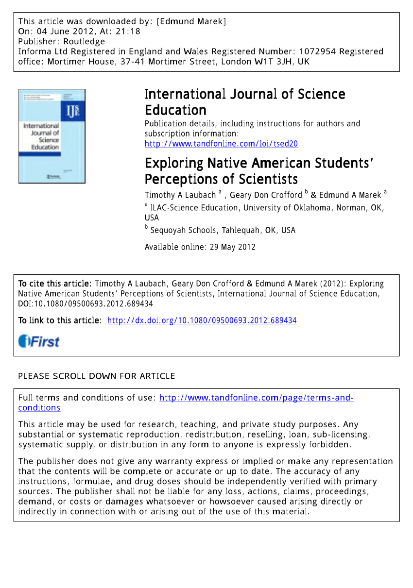 PDF Exploring Native American Students Perceptions of Scientists 