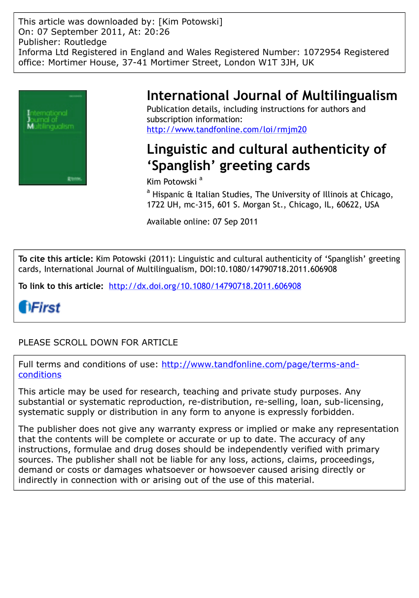 Pdf Linguistic And Cultural Authenticity Of Spanglish Greeting