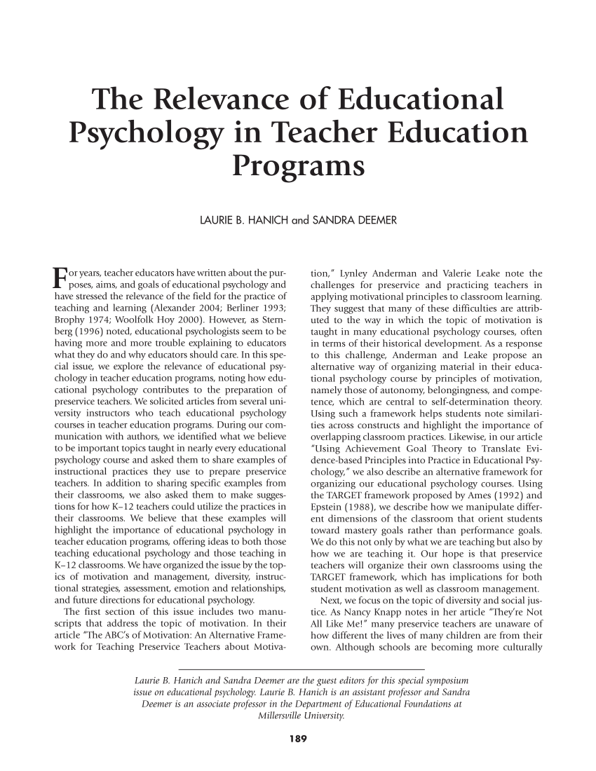 psychology articles about education