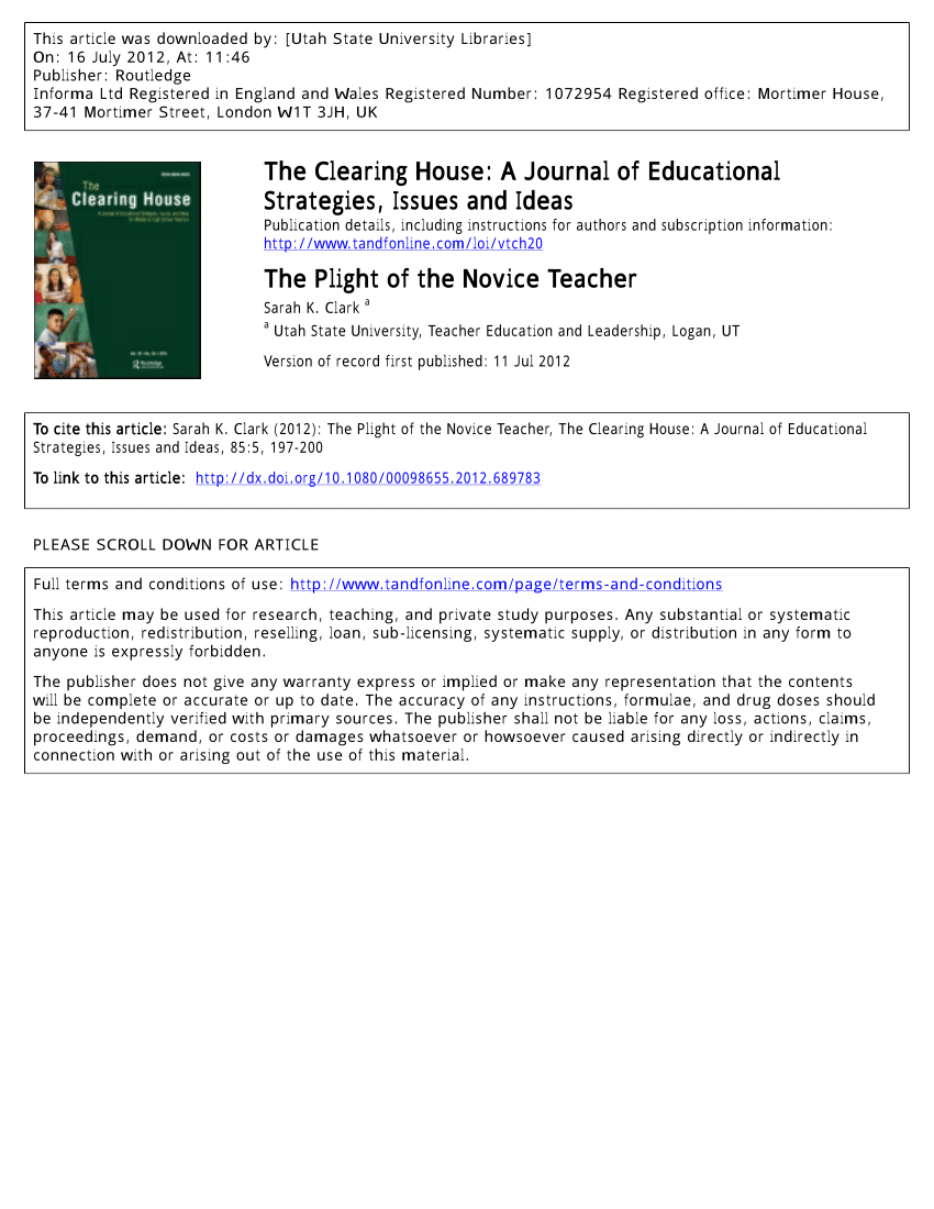 Pdf The Plight Of The Novice Teacher